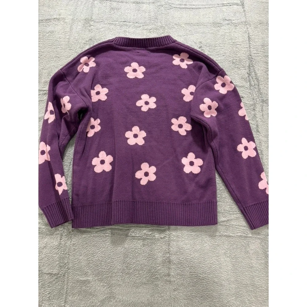Berkley Jensen Sweater Women Small Floral Crewneck Purple Pink Knit - Picture 9 of 9